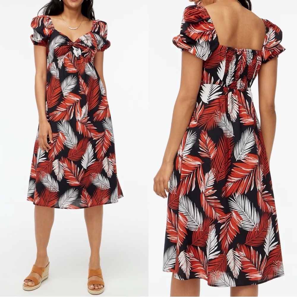 J. Crew Factory Puff-Sleeve Twist-Front Midi Dress